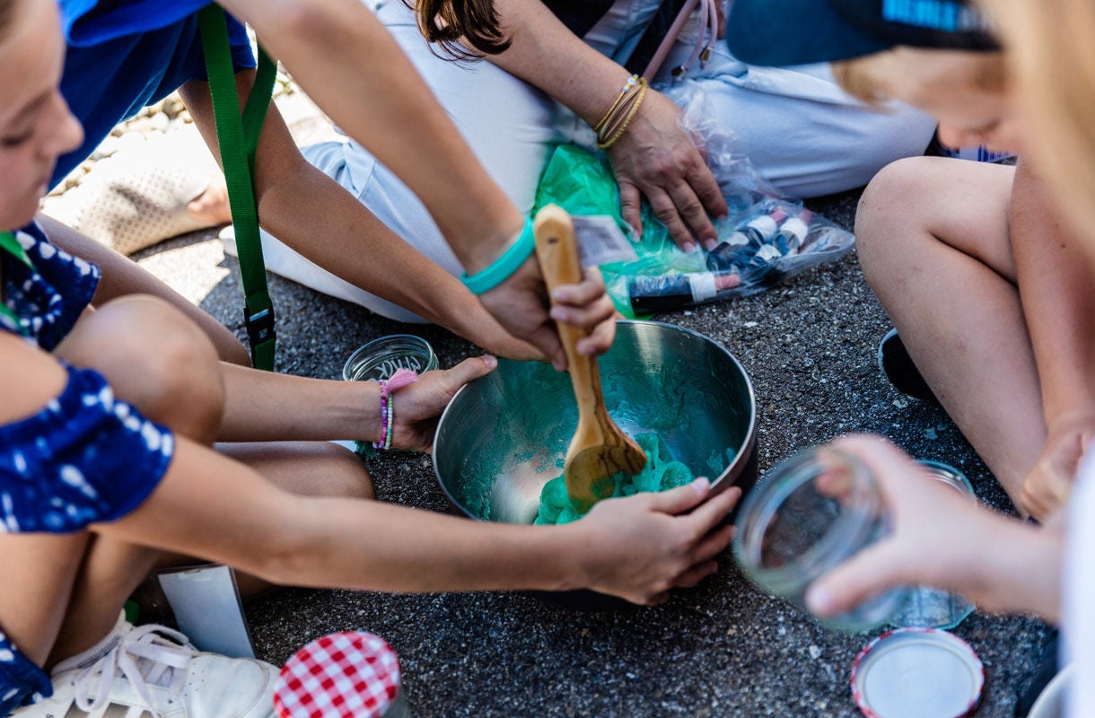 Kids Mixing Ingredients in Outdoor Activity Kids Mixing Ingredients in Outdoor Activity