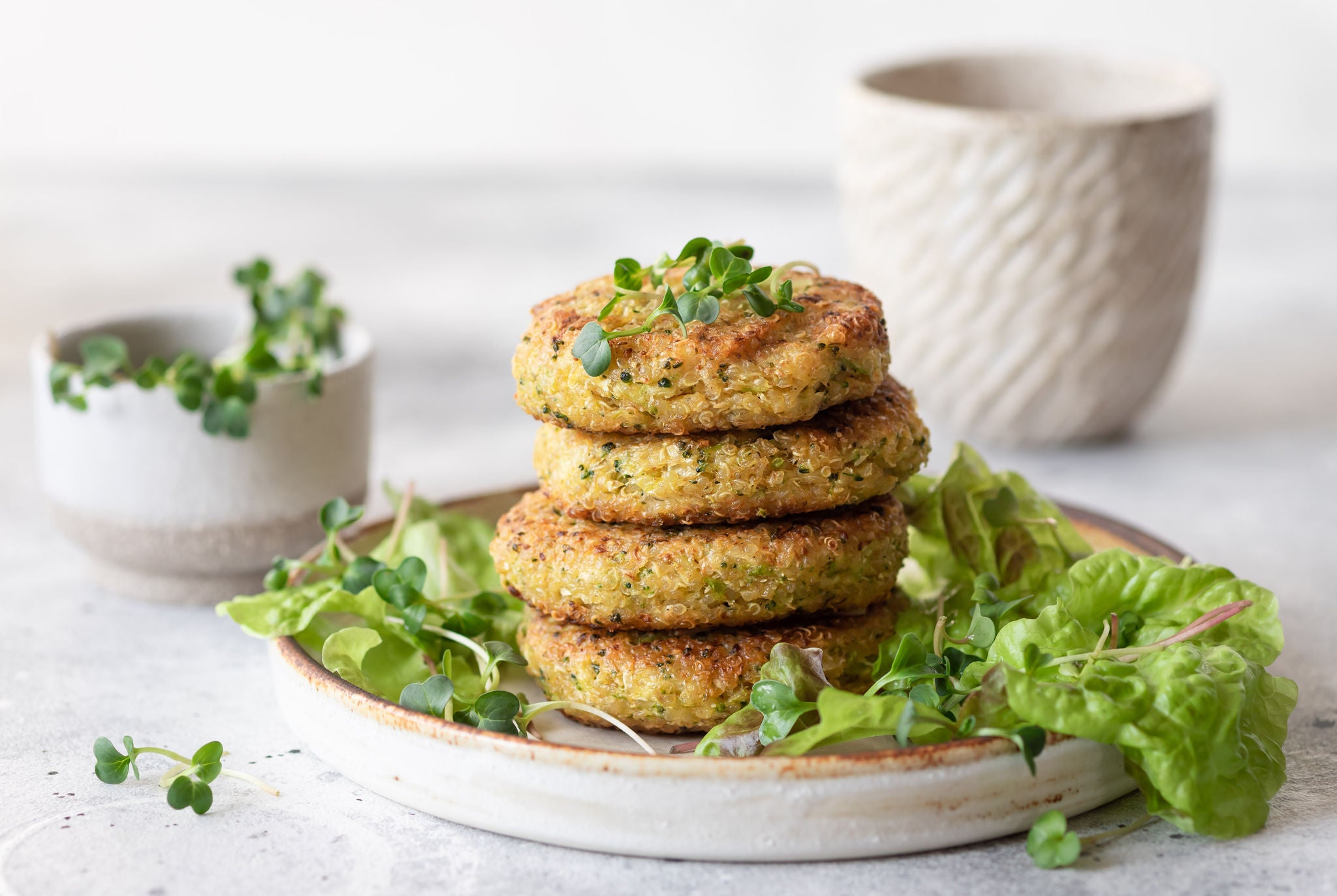 Vegetable Patties with Fresh Microgreens Garnish