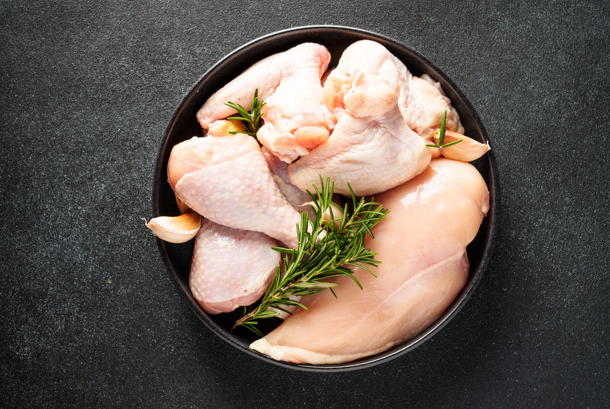 Fresh Chicken Cuts with Rosemary Garnish
