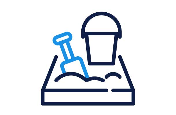 Sandbox Icon with Shovel and Bucket Sandbox Icon with Shovel and Bucket