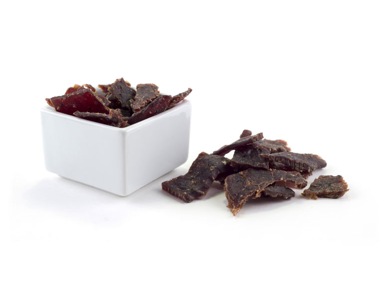 Beef Jerky Snack in White Ceramic Bowl Beef Jerky Snack in White Ceramic Bowl